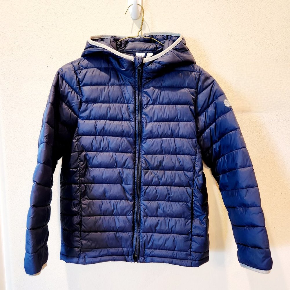 GAP Kids Hooded Unisex Navy Blue Packable Puffer Jacket Coat M